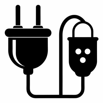 Plug and Socket vector silhouette black design white background