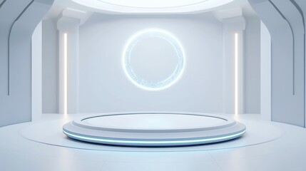 Poster - Futuristic AI Ethics Framework in a virtual think-tank room, featuring floating ethical principles orbiting a central AI core, surrounded by an open, immersive environment