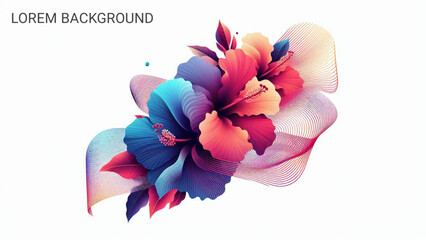 Poster - creative design of hibiscus flower background with minimalist wave  in futuristic colour.