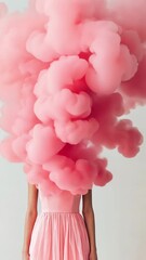 Leinwandbilder - Pink smoke replaces a woman's head in a series of images forming a conceptual art montage about identity, anonymity, and mystery, isolated on white background