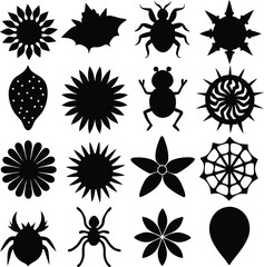 Poster - A set of black and white floral vector icons illustrates a collection of nature-inspired designs