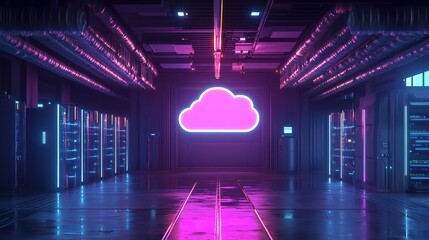 Poster - futuristic cloud server room neon lights digital art abstract technology background modern data cent