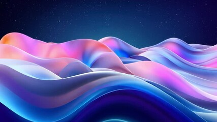 Poster - vibrant abstract landscape of flowing waves in pink, blue, and purple under starry night sky, evokin