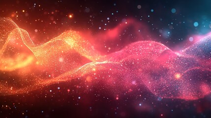 Poster - Abstract glowing waves of vibrant colors.  Particles flow in a dynamic pattern