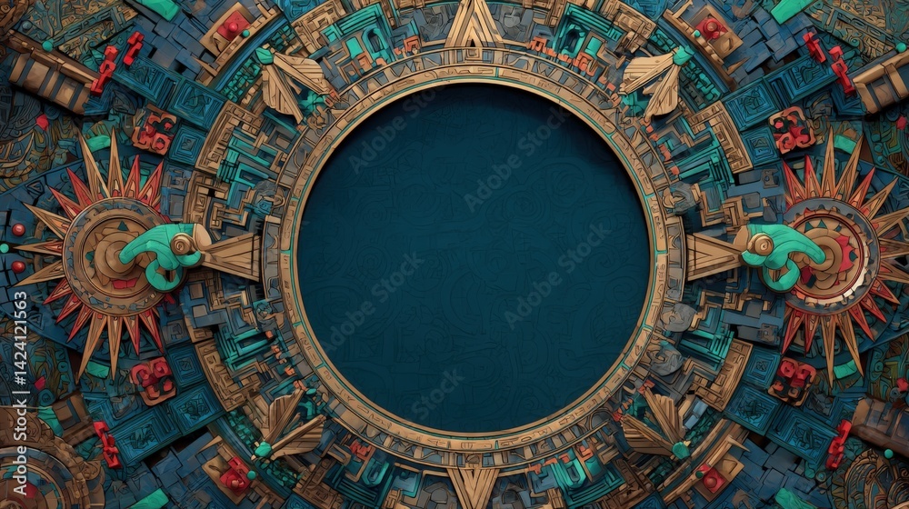 3D of Aztec Calendar Stone with Mayan Motifs, Symbolizing History and ...