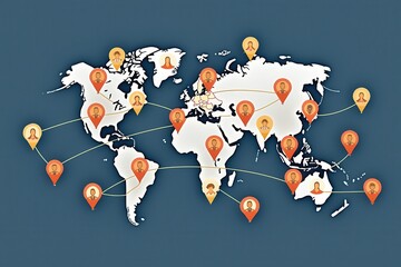 Poster - A stylized world map featuring location markers, showcasing global connections and points of interest.