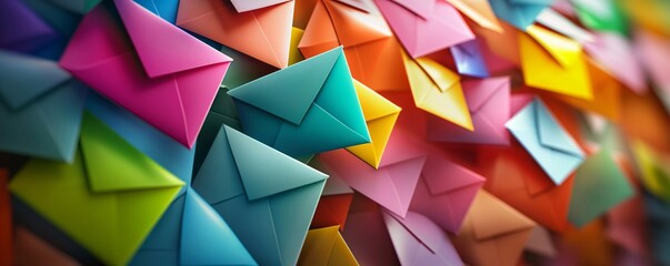 Aufkleber - Multitude of vibrant envelopes stacked together to form an abstract depiction of communication
