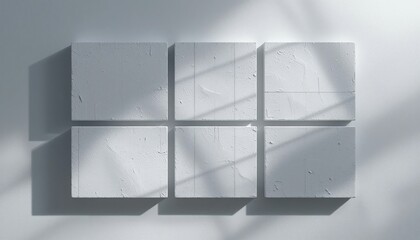 Poster - Minimalist art installation showcasing textured panels contemporary gallery photography bright environment aerial view modern design concepts