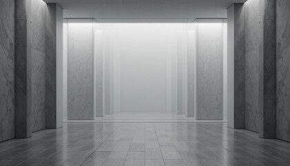 Poster - Exploring minimalist architecture design modern gallery space digital art installation contemporary environment wide angle viewpoint spatial concept