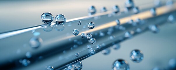 Aufkleber - Close-up of water droplets forming on glass tube with shallow depth of field