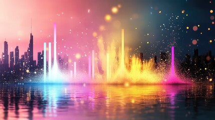 Poster - Music visualizer concept with 3D equalizer bars and sound waves flowing across the screen