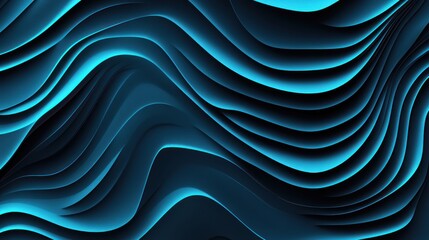 Poster - Abstract illustration of flowing, layered, teal and dark blue ribbons.