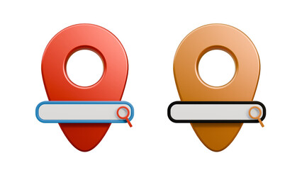 Fototapete - Set of search bar and GPS pins. Navigation concept for maps. Travel social media mobile app shipping. Map pin and search bar 3d illustration.