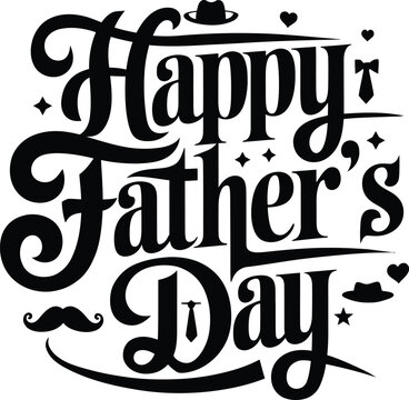 Happy Father's Day Typography Vector with Icons, Mustache, Heart, Glasses, Bowtie Design