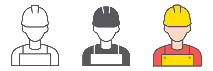 Poster - Construction worker icon collection, engineer and repairman, miner vector icon set, vector graphics, editable stroke outline sign, eps 10