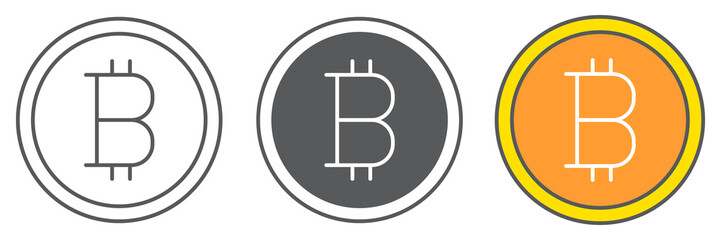 Poster - Bitcoin currency icon collection, cryptocurrency and money, bitcoin coin vector icon set, vector graphics, editable stroke outline sign, eps 10