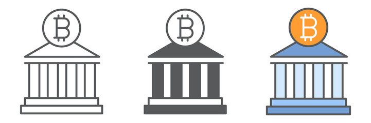 Poster - Bitcoin bank icon collection, building and finance, bank building vector icon set, vector graphics, editable stroke outline sign, eps 10