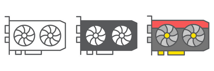 Aufkleber - GPU card icon collection, hardware and bitcoin mining, graphic card vector icon set, vector graphics, editable stroke outline sign, eps 10