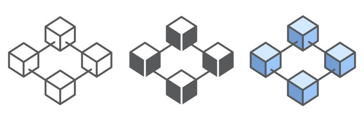 Poster - Blockchain icon collection, cryptocurrency and bitcoin, four cube vector icon set, vector graphics, editable stroke outline sign, eps 10