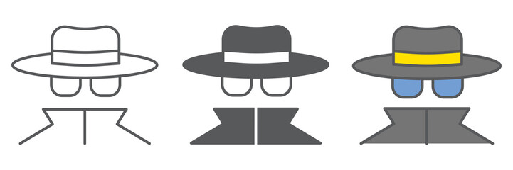 Poster - Spy agent icon collection, anonymity and detective, incognito vector icon set, vector graphics, editable stroke outline sign, eps 10