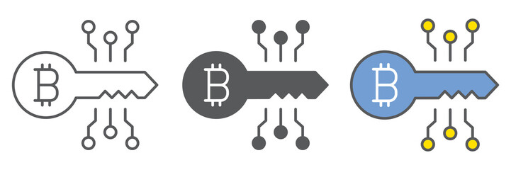 Aufkleber - Bitcoin key icon collection, security and protection, digital key vector icon set, vector graphics, editable stroke outline sign, eps 10