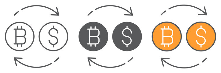 Poster - Bitcoin to dollar exchange icon collection, btc and usd, currency exchange vector icon set, vector graphics, editable stroke outline sign, eps 10