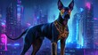 © Aneesa - Cyberpunk Doberman with neon cybernetic implants