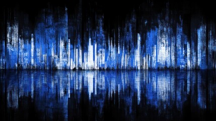 Poster - Abstract cityscape reflected in dark water, a stylized urban scene.