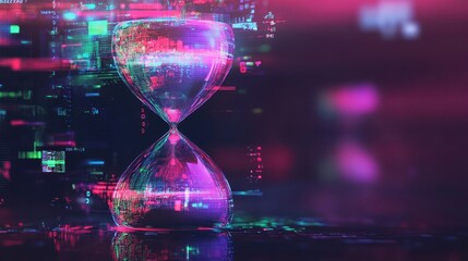 Poster - A digital hourglass symbolizing the fleeting passage of time in the technological age.
