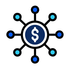Aufkleber - Dollar Network Icon Representing Distributed Financial Systems and Cryptocurrency