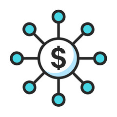 Aufkleber - Dollar Network Icon Representing Distributed Financial Systems and Cryptocurrency