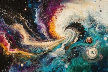 Poster - A cosmic swirl of colors and light creating an ethereal and mesmerizing abstract space nebula artwork scene