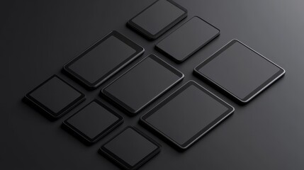 Poster - Blank screen realistic tablet frame, rotated position, side view, top view. The tablet is at different angles. Layout of a universal set of devices. UI, UX Template for infographics or presentation.
