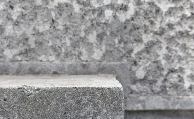 Poster - Gray empty concrete table stone podium empty copy space place mock up. Empty wall and table concrete texture template. Mock up for product placement and advertisement. Stone table podium. Gray step