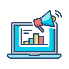 Poster - Laptop with Graph and Megaphone Icon Representing Data-Driven Marketing and Communication