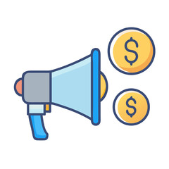 Fototapete - Megaphone with Dollar Icon Representing Paid Advertising and Promotional Campaigns