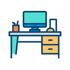 Aufkleber - Office Desk with Computer Icon Representing Workspace and Digital Productivity