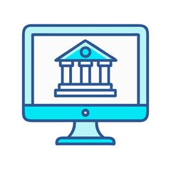 Poster - Online Banking on Monitor Icon Representing Digital Financial Services and Transactions