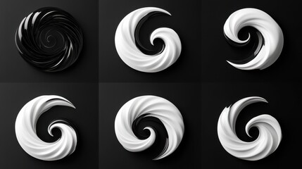 Poster - abstract swirl set dynamic flow black white icon