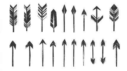 Poster - Collection hand drawn arrows. Set simple arrows isolated on white background. Arrow mark icons. Arrow paint - stock vector.