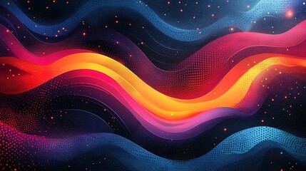 Poster - Abstract Cosmic Waves of Color with Dotted Textures and Starry N