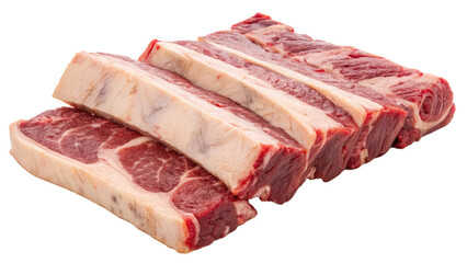 Poster - Raw beef ribs sectioned and isolated on transparency background, showcasing marbled texture and fresh red color. Perfect for grilling or roasting, these ribs promise flavorful meal