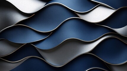 Poster - Abstract Wavy Pattern of Blue, Silver, and Gray Leather with Met