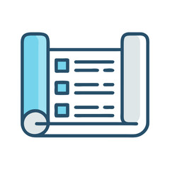 Aufkleber - rolled project plan document icon representing strategic planning and organization