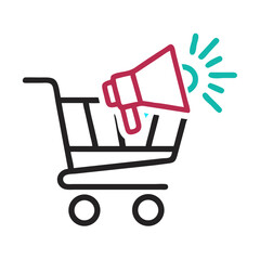 Poster - Shopping Cart with Megaphone Icon Representing Promotional Marketing and E-Commerce Advertising