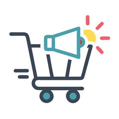 Poster - Shopping Cart with Megaphone Icon Representing Promotional Marketing and E-Commerce Advertising