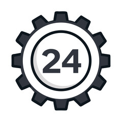 Aufkleber - Gear with 24 Label Icon Representing Round-the-Clock Technical Support

