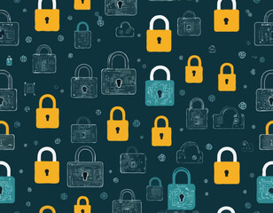 Fototapete - Visual representations of data security with padlocks and circuit patterns showcasing cybersecurity themes