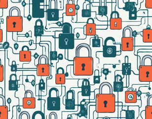 Fototapete - Visual representations of data security with padlocks and circuit patterns showcasing cybersecurity themes