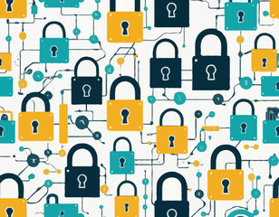 Fototapete - Visual representations of data security with padlocks and circuit patterns showcasing cybersecurity themes